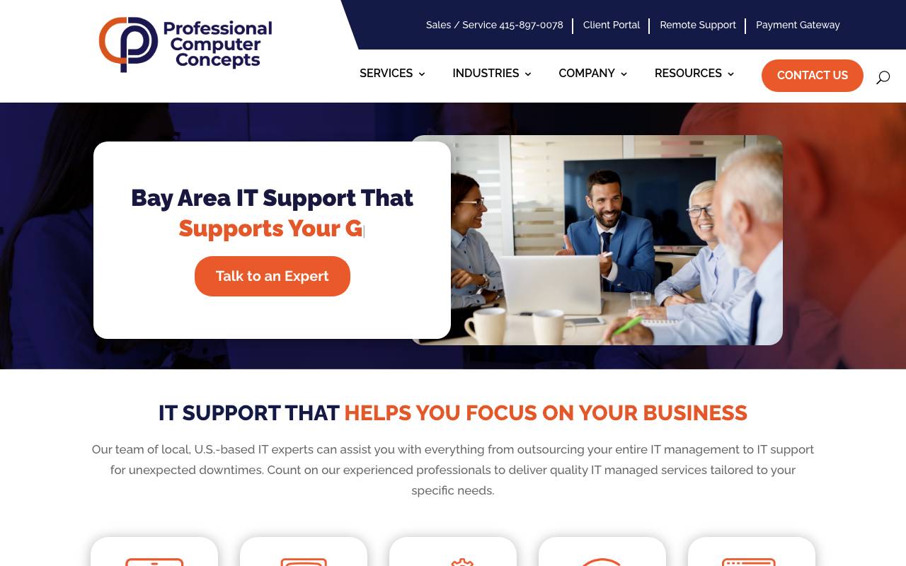 Professional Computer Concepts website — Home — captured