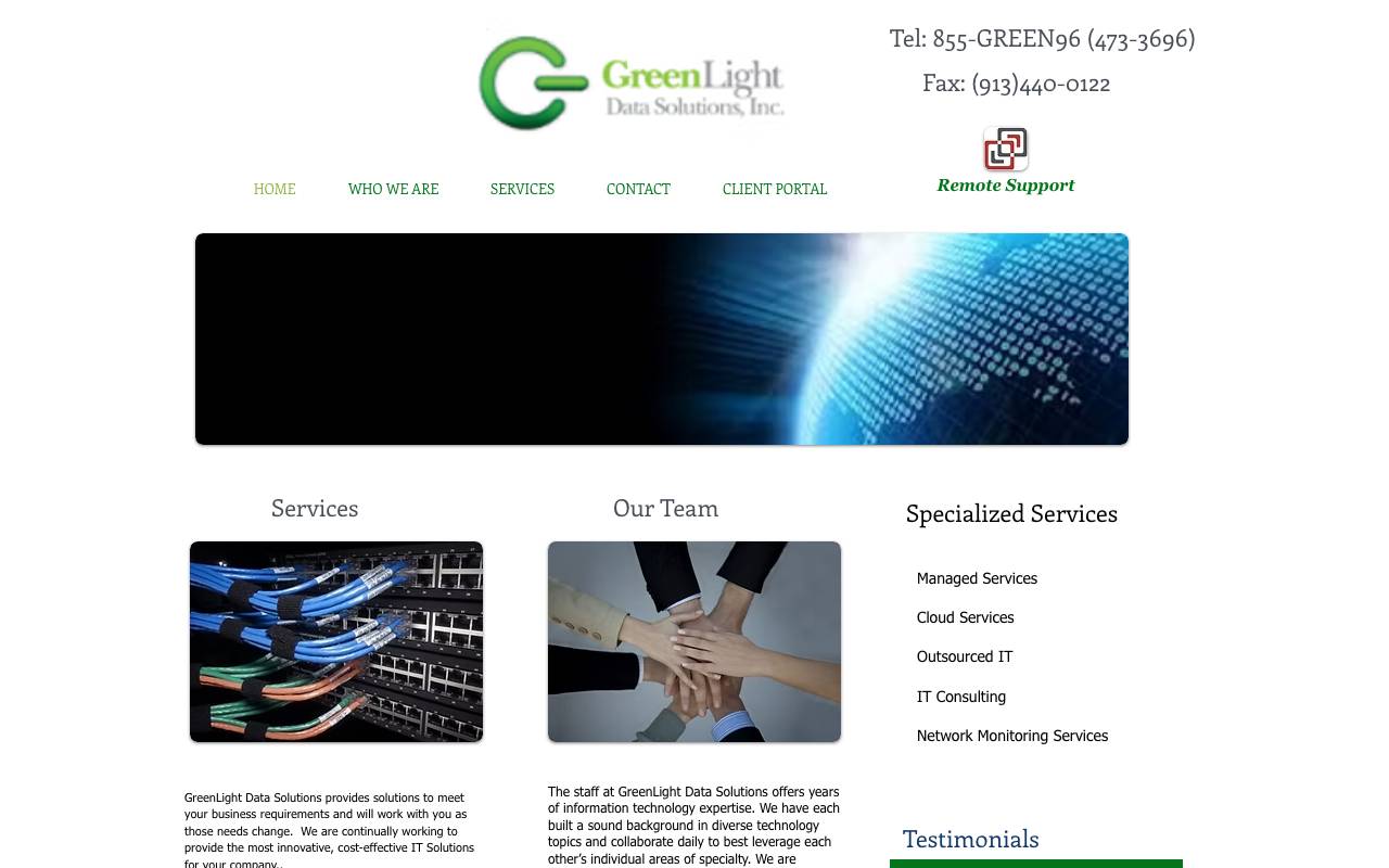 GreenLight Data Solutions, Inc. website — Home — captured