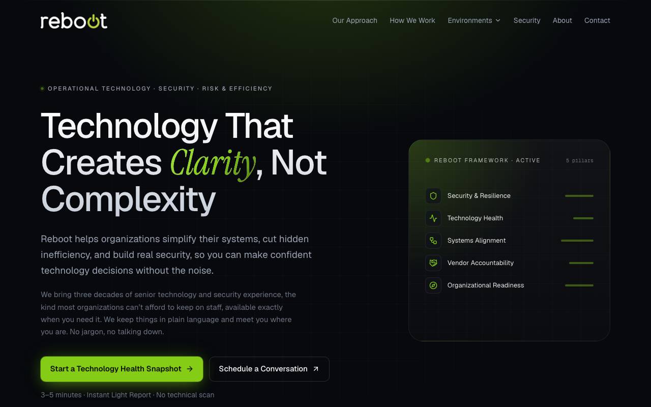 Reboot Technology website — Home — captured