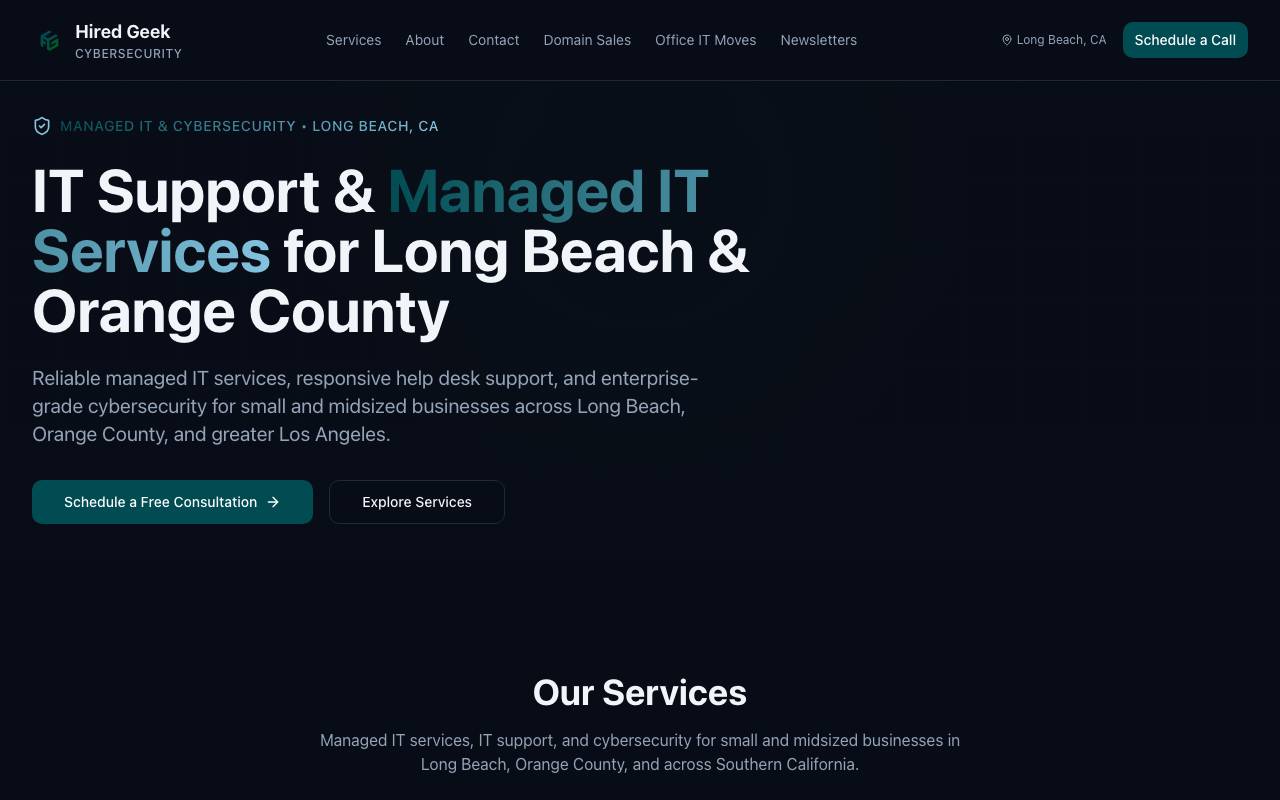 Hired Geek, Inc. website — Home — captured