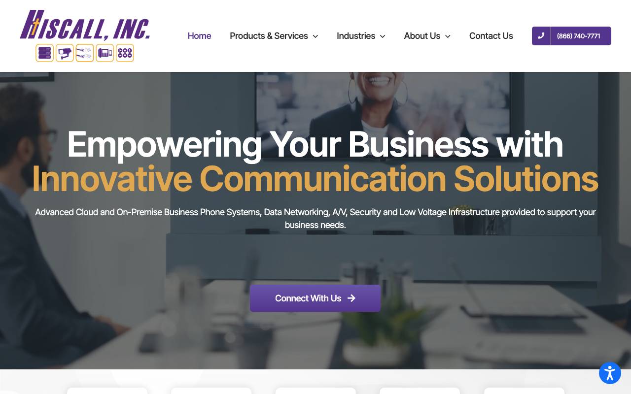 Hiscall, Inc. website — Home — captured