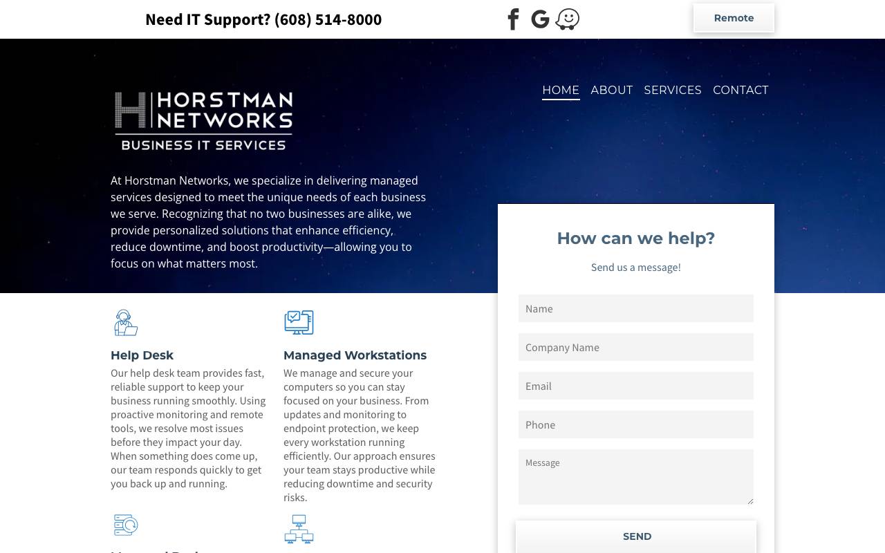 Horstman Networks website — Home — captured