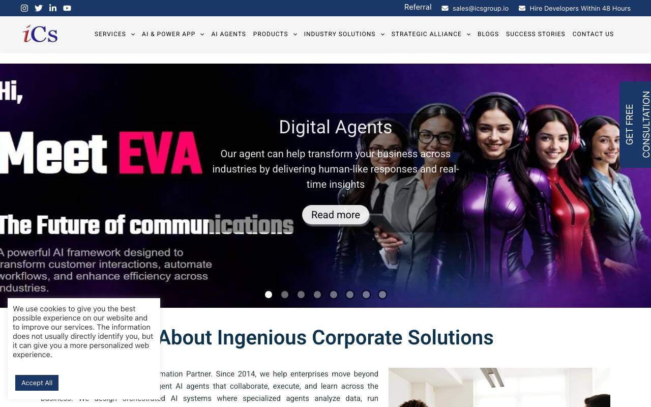 Ingenious Corporate Solutions Pvt. Ltd. (ICS) website — Home — captured