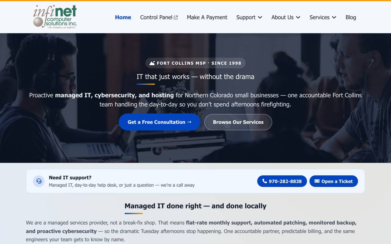 InfiNet Computer Solutions website — Home — captured