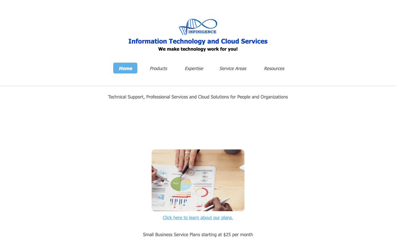 Infinigence Information Technology and Cloud Services website — Home — captured