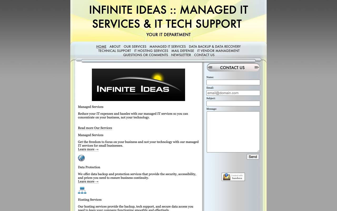 Infinite Ideas website — Home — captured
