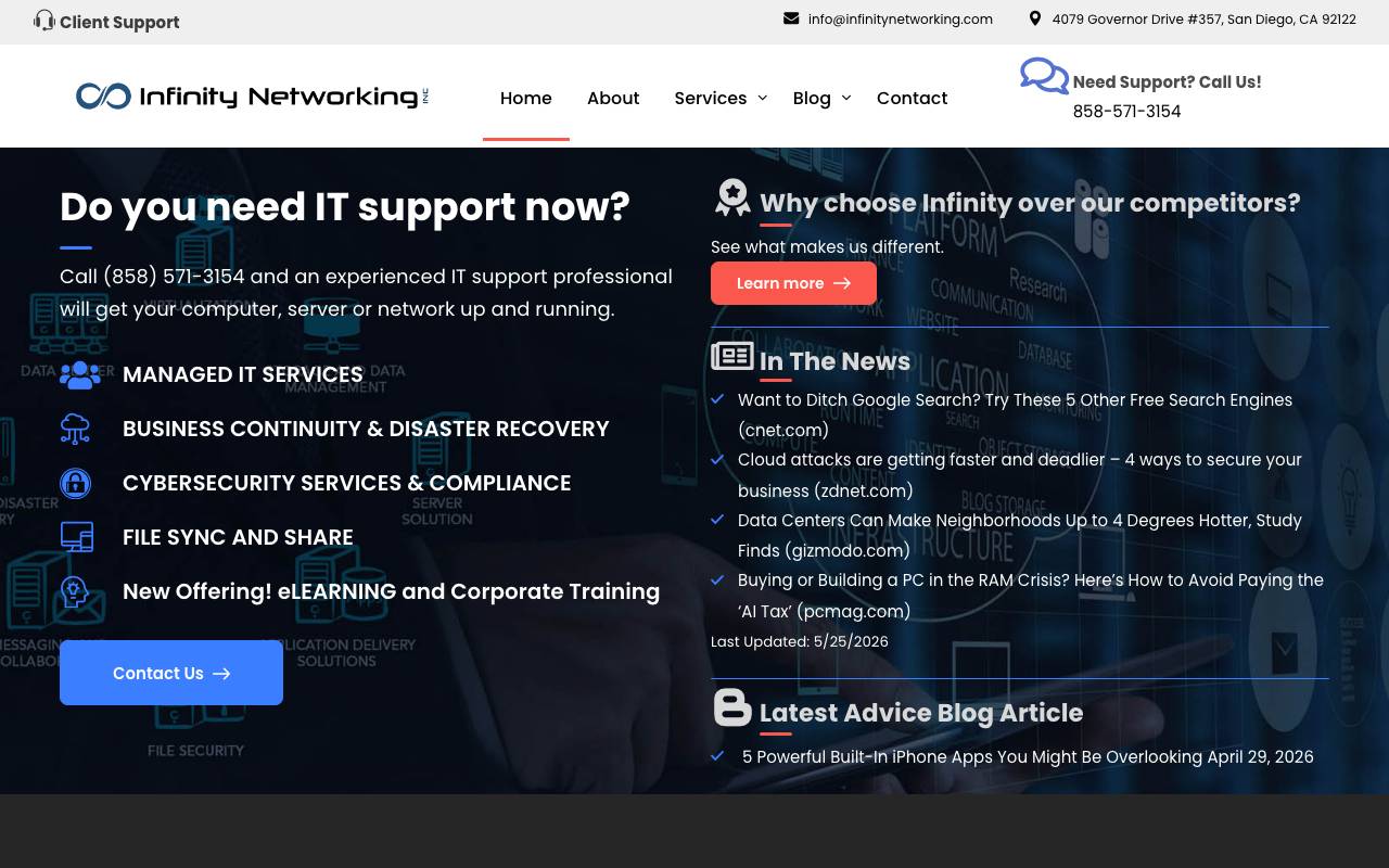Infinity Networking, Inc. website — Home — captured