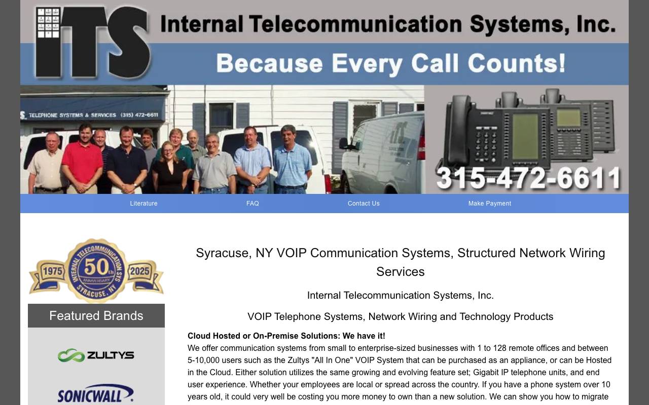 Internal Telecom Systems, Inc website — Home — captured