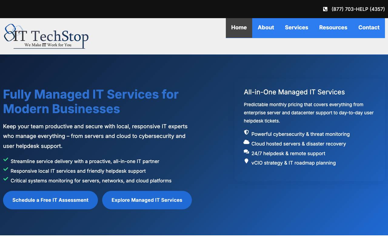 IT TechStop, Inc website — Home — captured