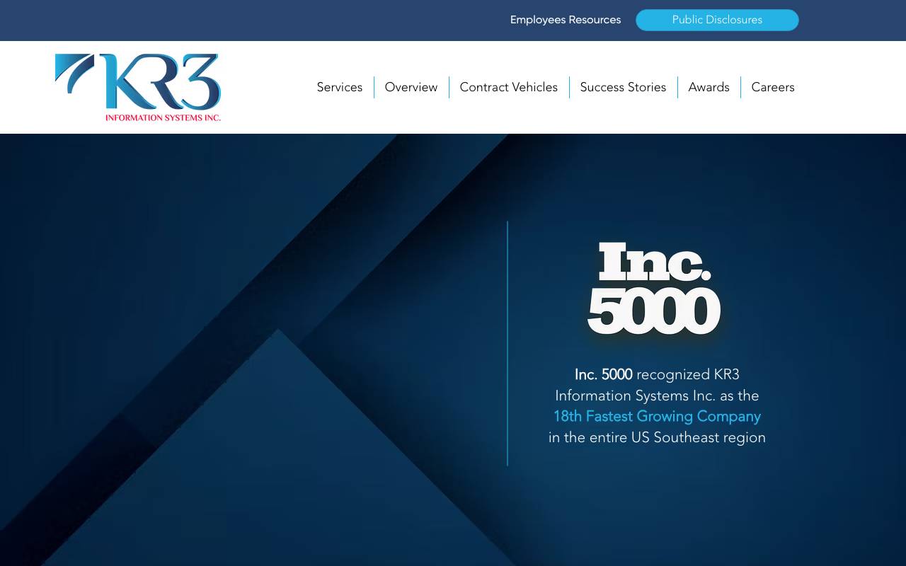 KR3 Information Systems Inc. website — Home — captured