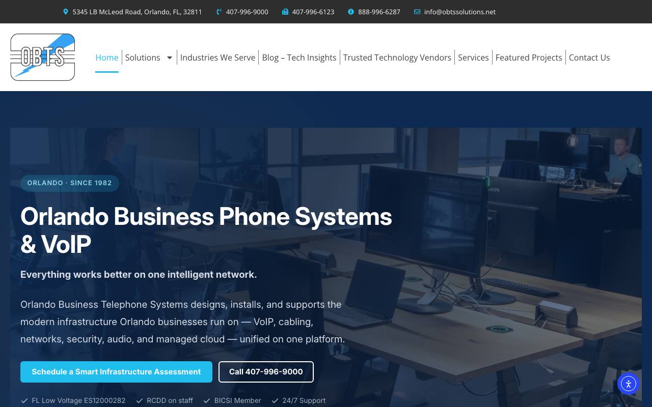Orlando Business Telephone Systems website — Home — captured