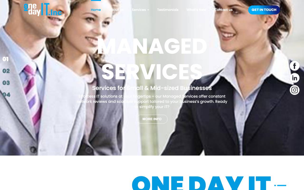 One Day IT website — Home — captured