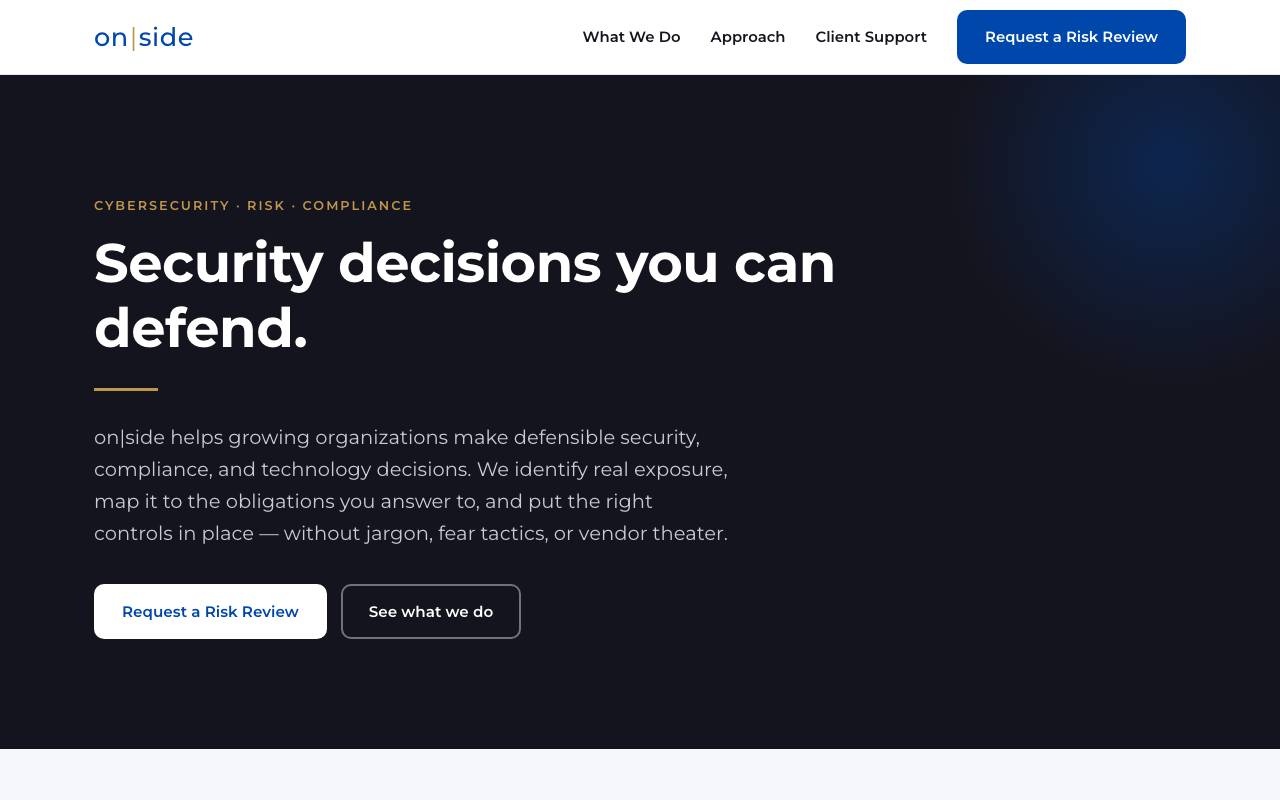 on|side Technology Solutions website — Home — captured