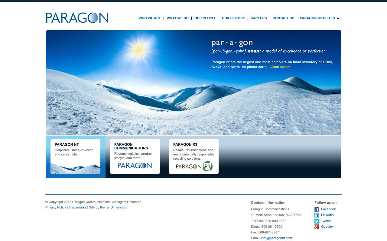 Paragon Communications website — Home — captured