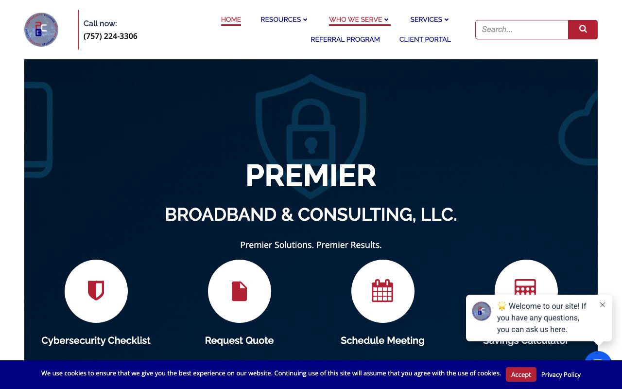 Premier Broadband & Consulting, LLC website — Home — captured
