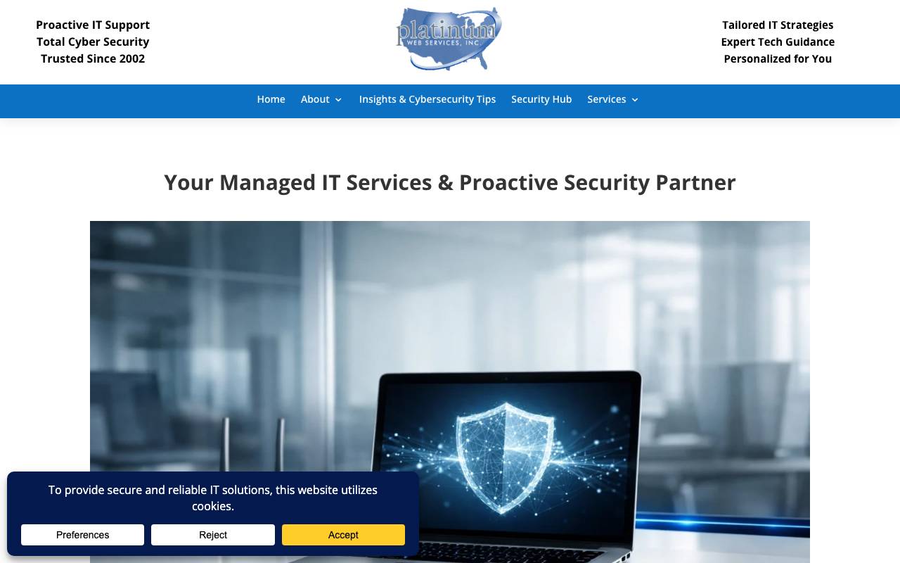 Platinum Web Services website — Home — captured