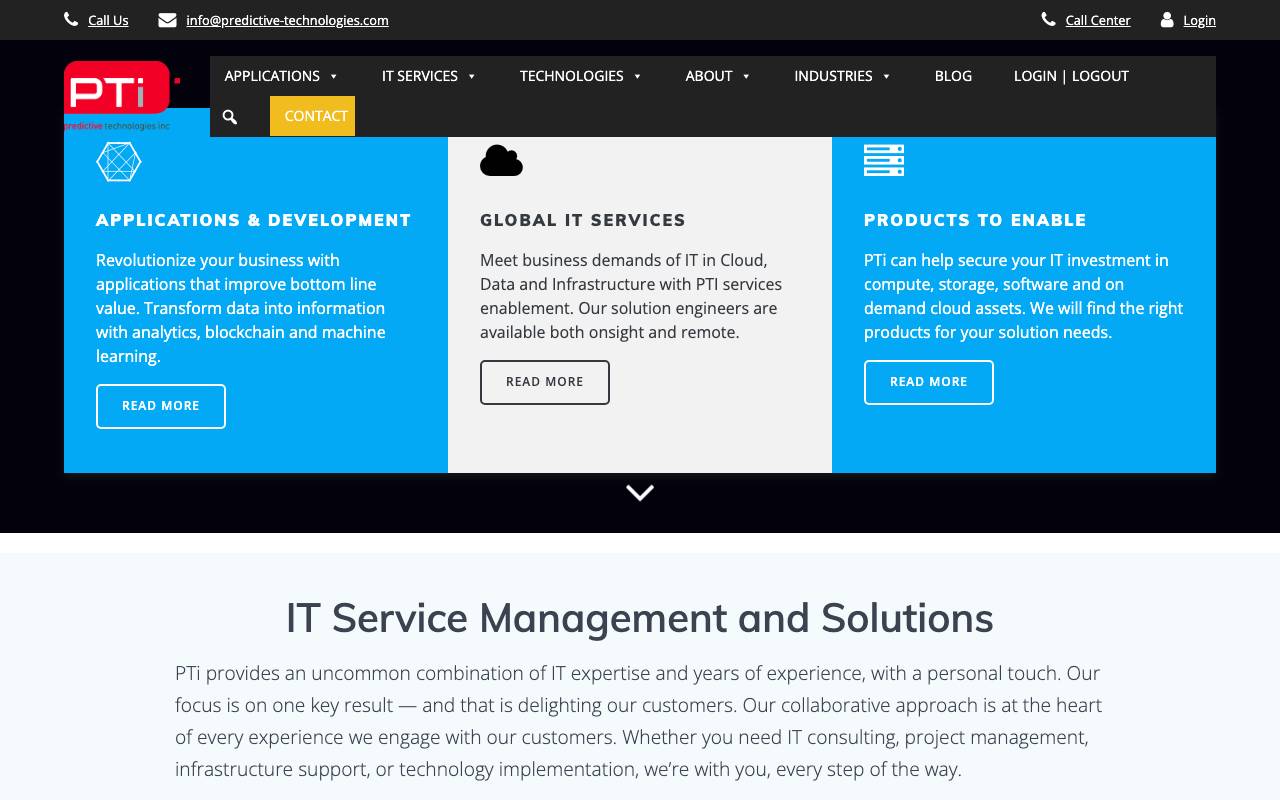 Predictive Technologies Inc. (PTi) website — Home — captured