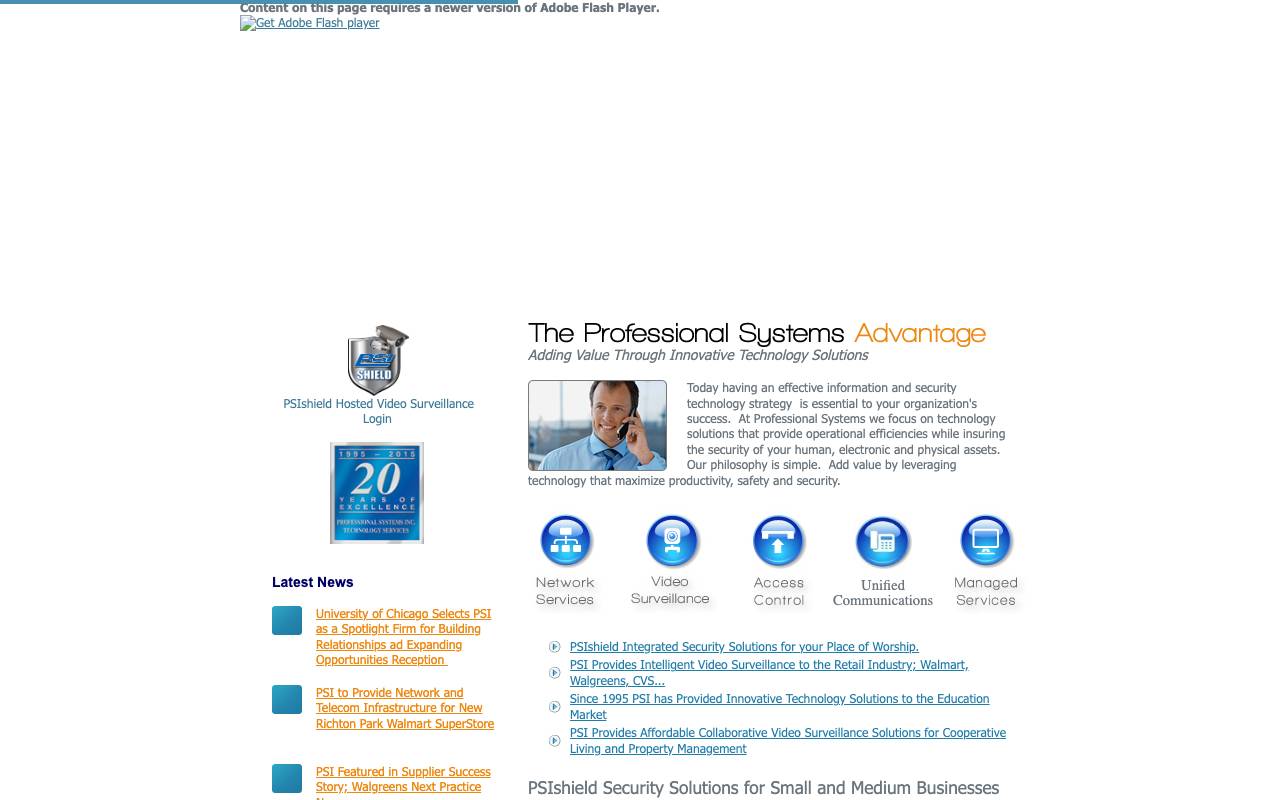 Professional Systems Inc website — Home — captured
