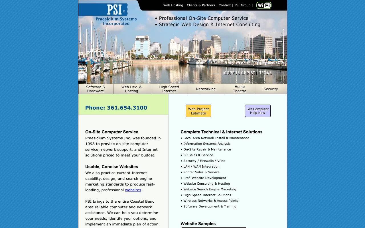 Praesidium Systems Inc. website — Home — captured