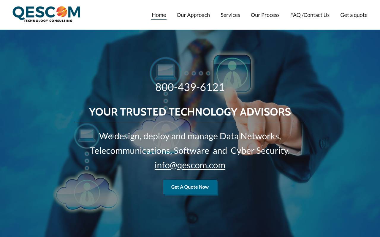 Qescom Technology Consulting website — Home — captured
