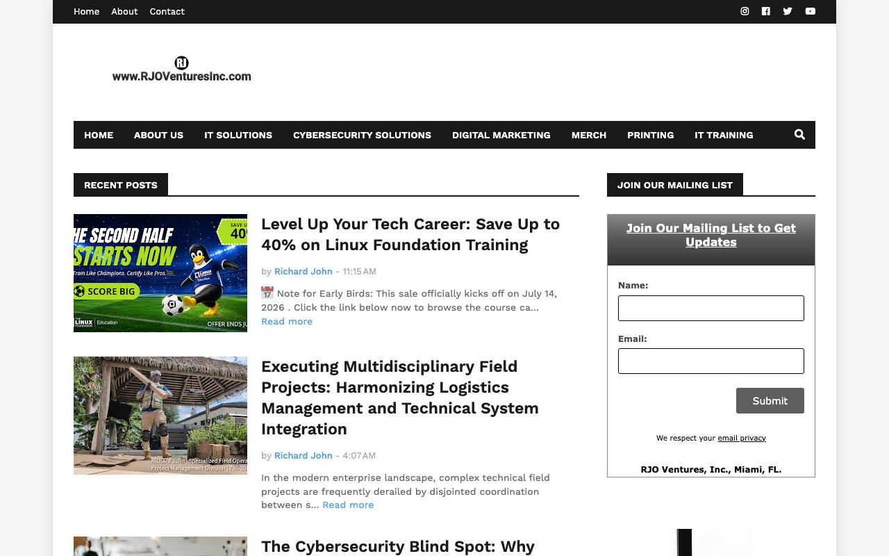 RJO Ventures, Inc. website — Home — captured