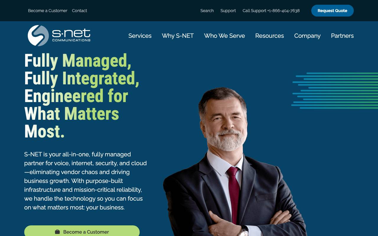 S-NET Communications, Inc. website — Home — captured