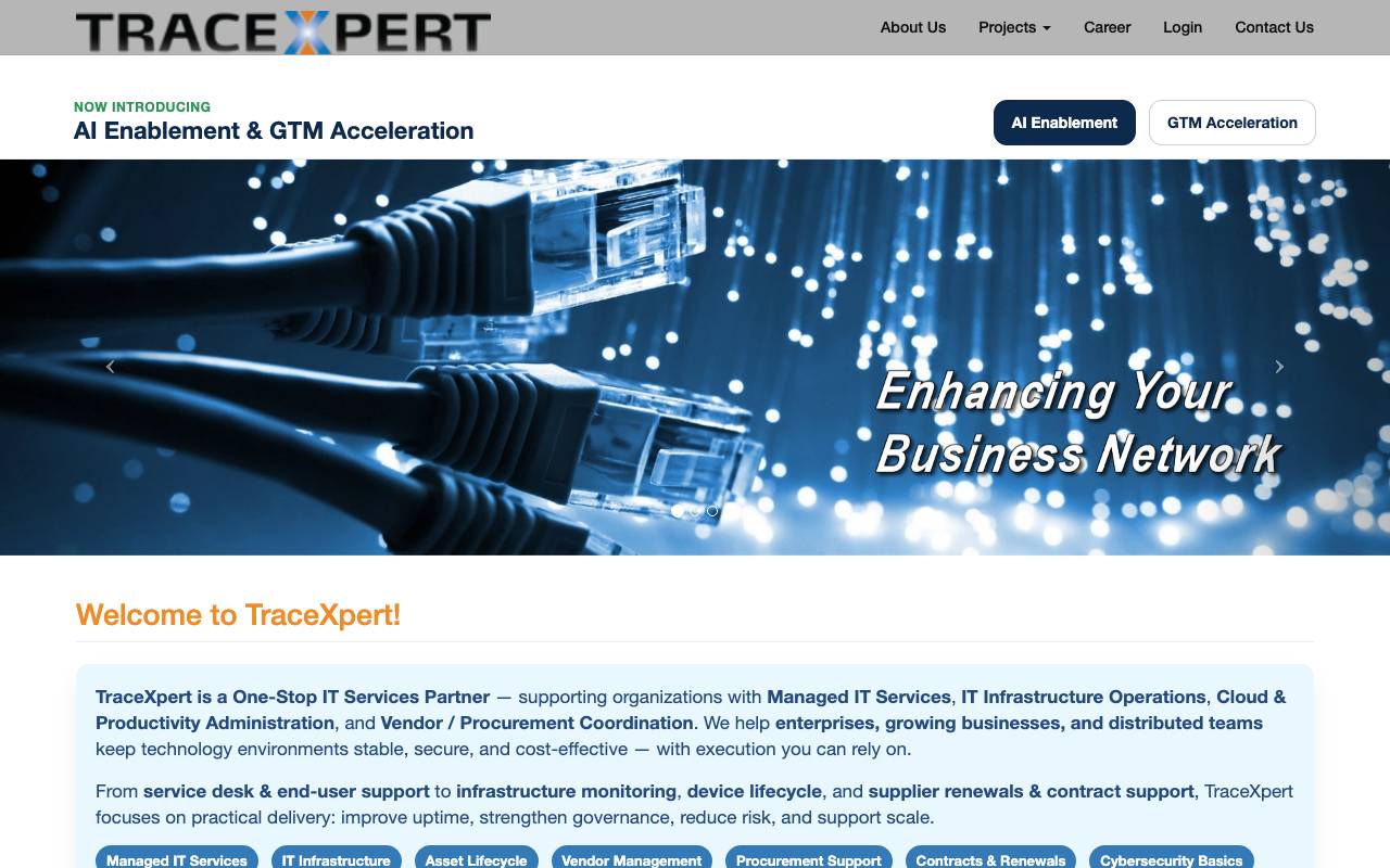 TraceXpert website — Home — captured