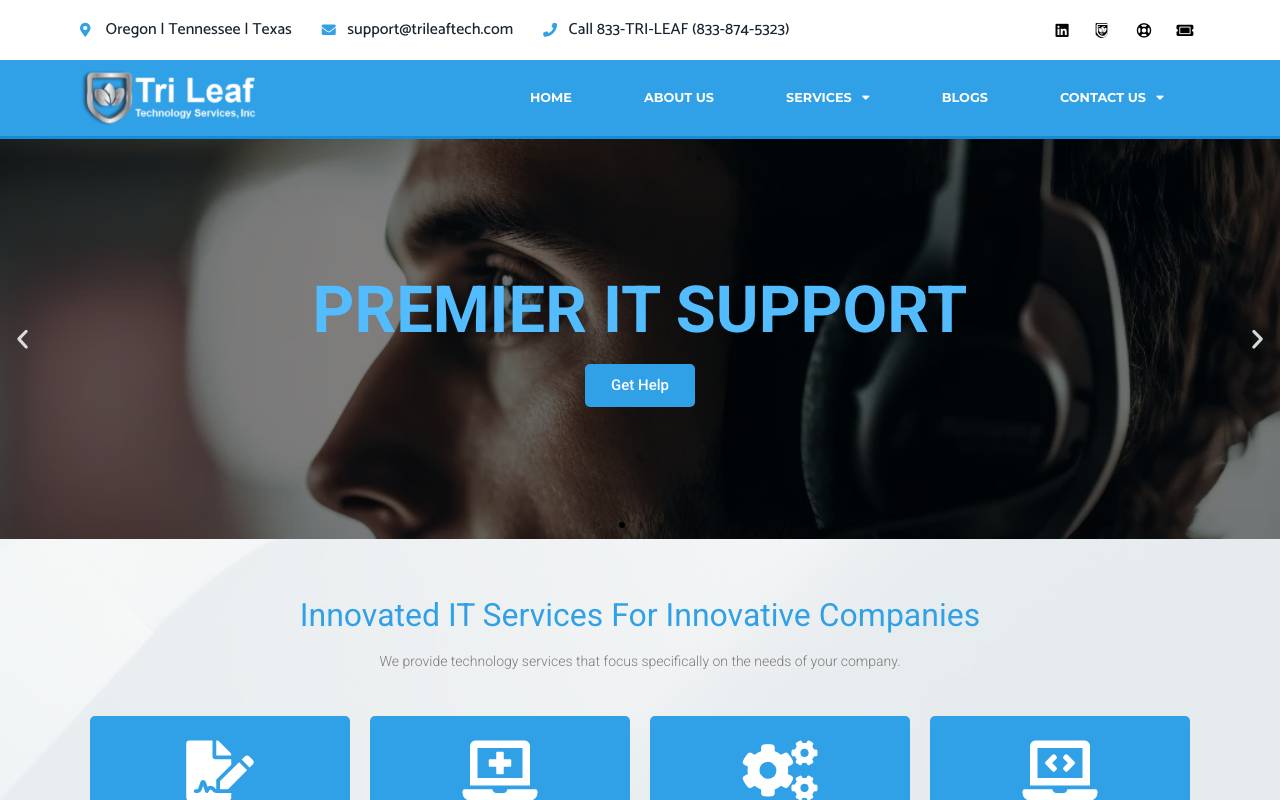 Tri Leaf Technology Services, website — Home — captured