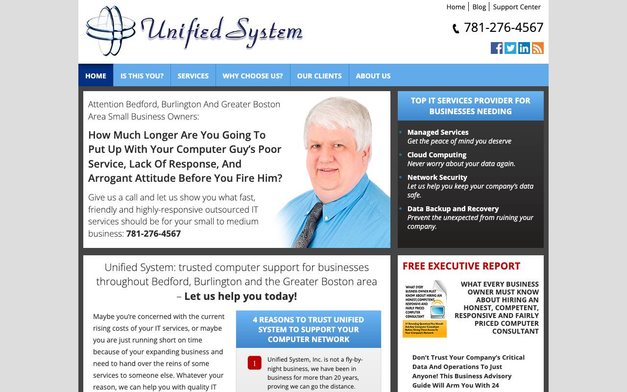 Unified System, Inc. website — Home — captured