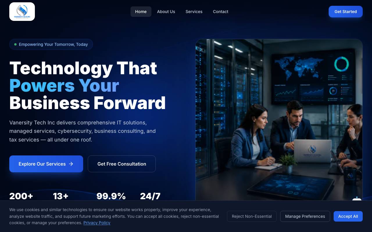 Vanersity Tech Inc website — Home — captured