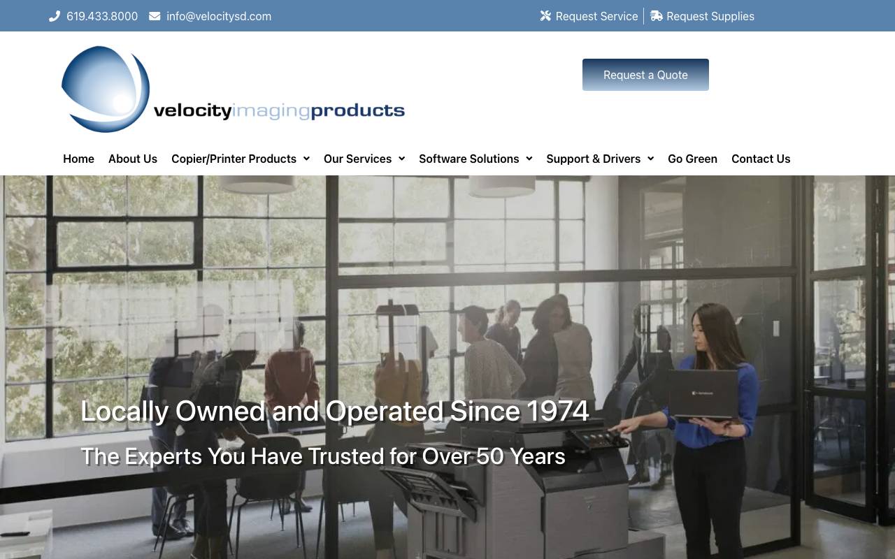 Velocity Imaging Products website — Home — captured