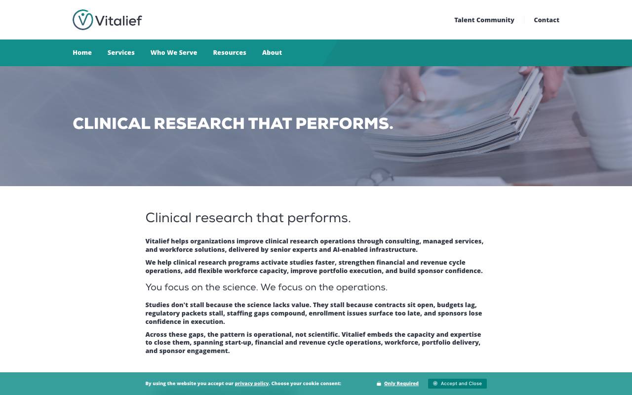 Vitalief Inc. website — Home — captured