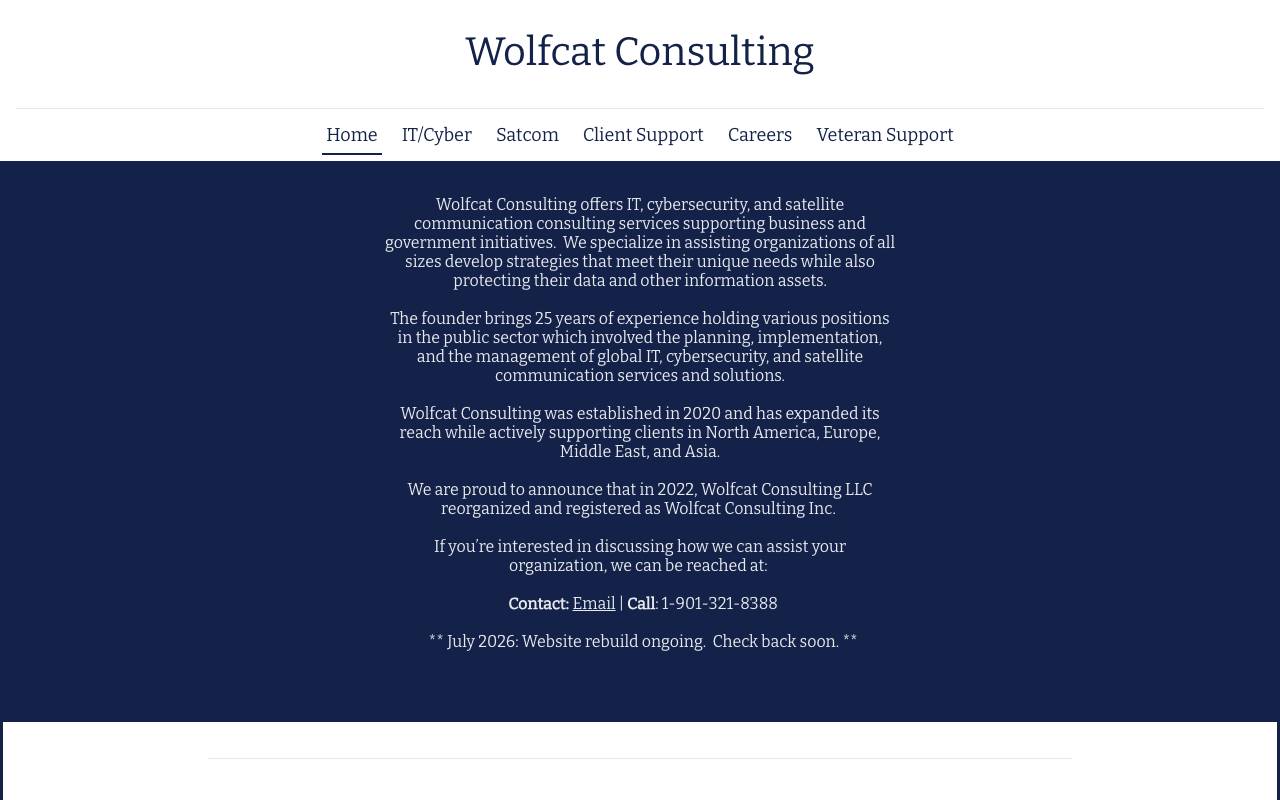 Wolfcat Consulting Inc website — Home — captured