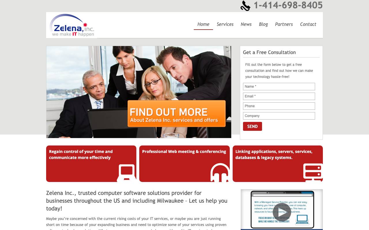 Zelena Inc. website — Home — captured