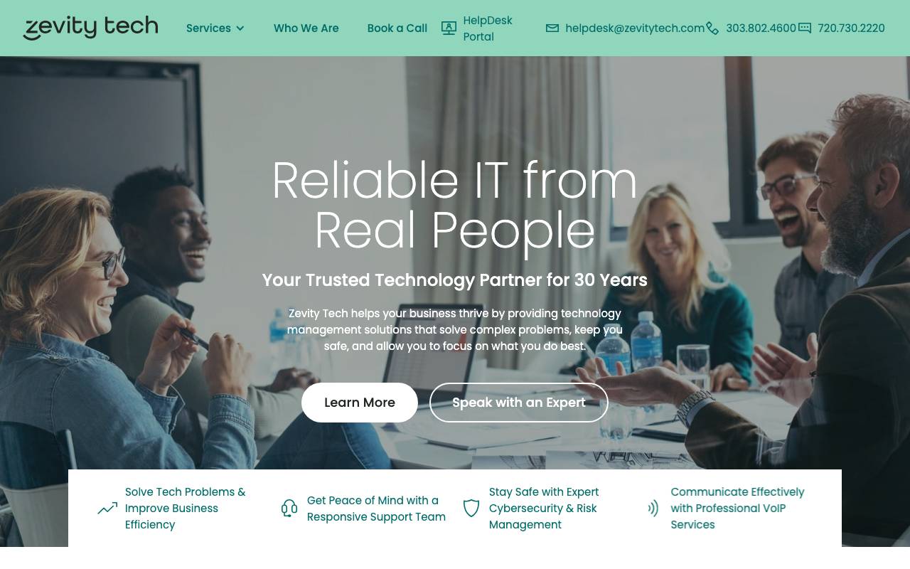 Zevity Tech Services website — Home — captured