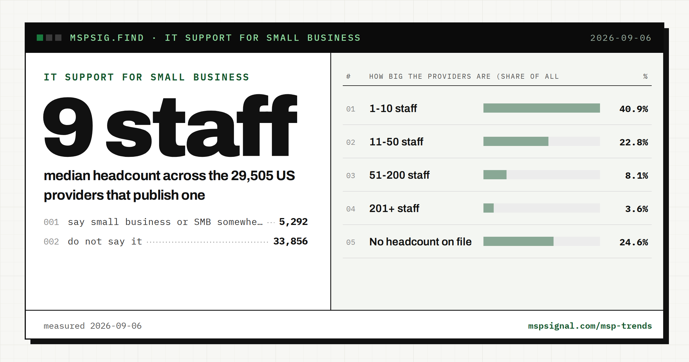 The median US IT support provider has 9 employees, and 85% serve a single local market.